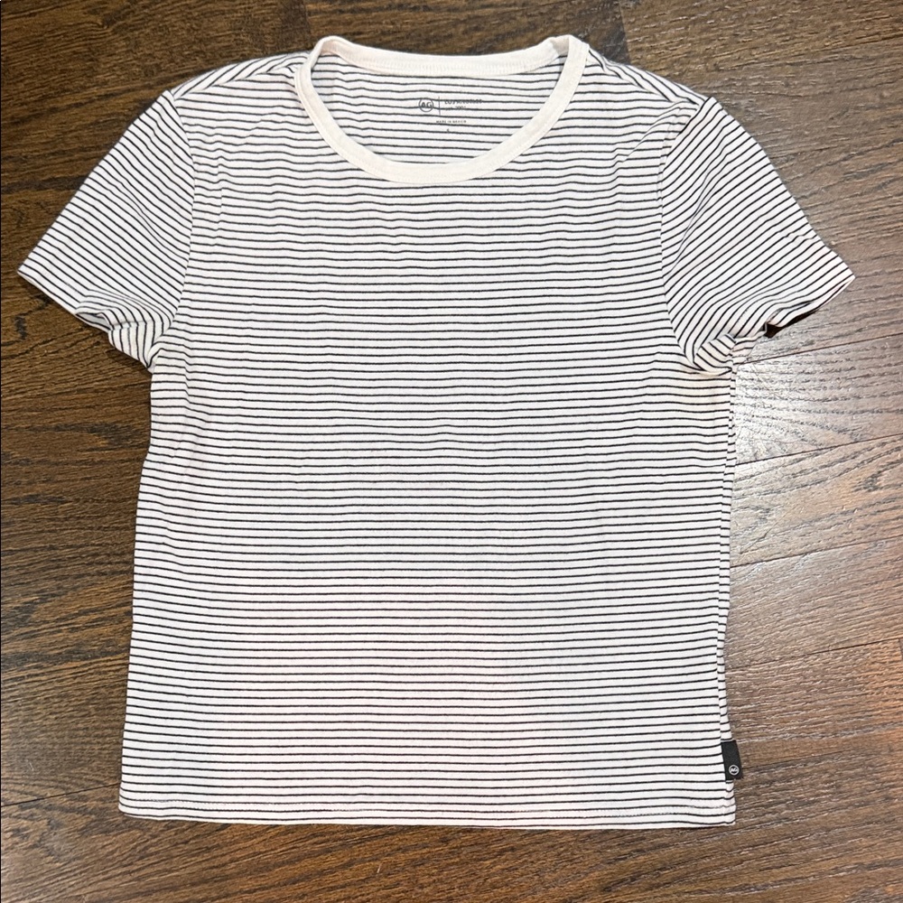 AG Adriano Goldschmied Black and White Striped fitted Tee